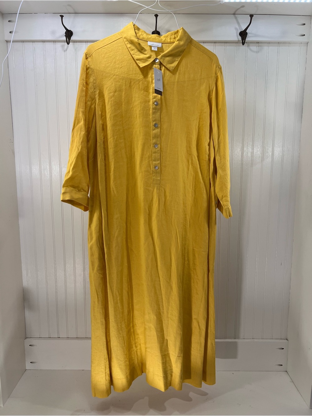 NWT J Jill Love Linen Daisy Yellow Button Front Shirt Dress XLP Maxi 3/4 Sleeve